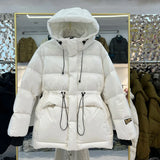Women's New White Duck Down Coats Female Long Sleeve Solid Hooded Outwear Ladies Thick Warm Slim Jackets