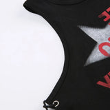 Star Print Side Cutout Tie Crop Tank TopOutfit
