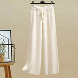 Winter Knitwear Two Piece Sets For Women Outfits Korean Casual Striped Knitted Sweater And Wide Leg Knitting Pants
