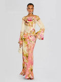 Middle East Women's Dress Prints Long-Sleeved Horns Long Dress Evening