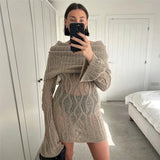 Sheer Knitted Off-Shoulder Mini Dress-Outfit