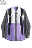 Women Blouse Streetwear Striped Single Breasted Shirt Y2k Korean Casual Vintage Loose Fashion Tide Patchwork Female