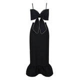 Spaghetti Strap Bandages Dress 2022 New Sexy Bow Hollow Out Clothes Club Party Elegant