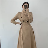 Pleated Long Sleeve Trench Dress Women Elegant Vintage Office Ladies Dresses 2023 Korean Casual Woman Dress