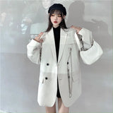 Autumn Temperament Suit Jacket Women Trendy Loose Black Blazer White Tailored Coat Korean Office Lady Overwear