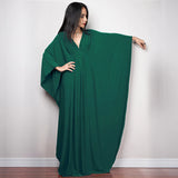 Solid V-neck Batwing Sleeve Plus Size Loose Maxi Dress For Women Summer Beach Wear Kaftan Long Bathing Dresses