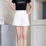 Shorts Spring Summer Casual High Waist A-line Shorts 2021 Loose Wide Leg Chiffon Shorts Chic Lady Black White Suit