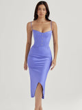 New Summer Women Spaghetti Strap Satin Dress Sexy V Neck House Of Cb Dress Celebrity Evening Bodycon Midi Party