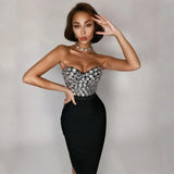 Women Sets Beading Top Bandages Skirt Two Piece Set Celebrity Party Club Lady Clothes Set