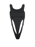 Black Bodysuit Hollow Out Buckle Patchwork Sexy Tanks Bodysuit Off Shoulder Rave Outfits for Women Punk Style One