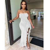 Off Shoulder Women Long Maxi Dress Solid Bodycon High Slit Evening Dresses 2022 Summer Sexy Night Club Party