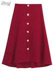 Women Red Mid Long Skirt Trendy Loose Vintage A Line Skirts Streetwear Female Korean Elegant High Waist Skirt Plus