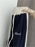 Fashion Casual Loose Vintage Autumn Sports Pants Women Elastic High Waisted Vintage Trousers Female Wide Leg Sweatpants