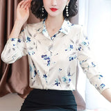 Women Shirts Blouses Long Sleeve Shirt Women Satin Printing Blouse Floral Top Fashion Clothes Woman 2023 OL Button Up