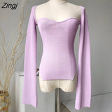 2023 new Autumn and Fit fashion women clothes cashmere sqaure collar full sleeves elastic high waist sexy pullover