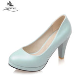 Sgesvier Black White Women Pumps High Heels Shoes Thick Heel Round Toe Pumps Size 32-48 Summer Autumn Fashion Shoes Ladies