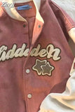 new flocking English alphabet embroidery jackets coat women street retro hip-hop baseball uniform couple casual jackets