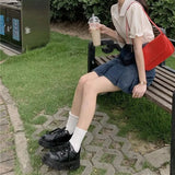 High Waist Y2K Jean Skirts Women Retro Mini Denim Pleated Skirts Harajuku Punk Belt Korean Student Casual A Line