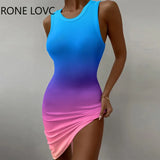 Women Gradient Color Elegant Tank Sleeveless Midi Sexy Bodycon Casual