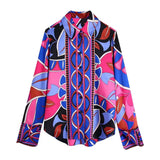 Women's Long-Sleeved Geometric Printed Vertical Shirt