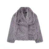 / Winter 2025 New Women's Lapel Long Sleeve Artificial Fur Press Button Cardigan Loose Short Coat