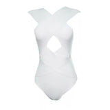 2022 Women Summer Sexy Solid Sleeeveless Off Shoulder Hollow Out Bodycon Rompers Nightclub Bandage Bodysuits