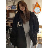 Streetwear Zip Up Hoodies Women Oversized Letter Print Sweatshirt Harajuku Korean Plus Fleece Thick Casual All Match