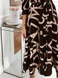 New Women's Dress V-neck Print Spring Long-sleeved Lace-up Dress with Elegant