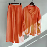 Piece Women's 2022 Cotton Linen Set Retro Oversized Shirt High Waist Wide Leg Pants Set Women Women's Sweatshirt Set