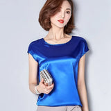 New Silk Blouse Women Tops Fashion Elegant O-neck Short sleeve Solid Shirt Women Blouses Summer Casual Blusas