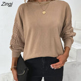 Twist Knit Pullover Sweater for Women Winter Sweaters 2022 New Autumn Solid O-neck Full Balloon Sleeve Sweater