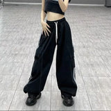 Y2K Striped Cargo Pants Women Hip Hop Streetwear Sweatpants Baggy Joggers Bf High Waist Loose Drawstring Wide Leg