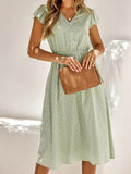 Long Dress Women Solid Summer Dress Female Fashion V Neck Short Sleeve Button Dress Ladies Casual Loose Beach