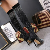 Knee Boots 2022 Luxury Woman Shoes Rhinestone Pointed Toe Sexy High Heels Plus Size 43 Thigh High Sock Botas De