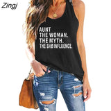 The Women The Myth The Bad Influence Print Funny Women Tank Top Y2k Summer Loose Top Femme Sleeveless Vest for
