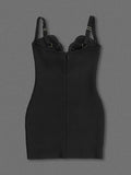 Black Irregular Deep V Neck Mini Bandage Dress- Outfit