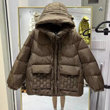 Hooded Parka Women's Winter Clothes 2023 New Short Bread Jacket CWhite Duck Down Coat Woman Large Size