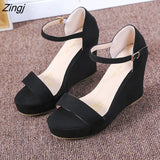 Thick Bottom High Heel Women's Shoes Size 32 33 40 Black Roman Wedges Heel Platform Women's Sandals Beach