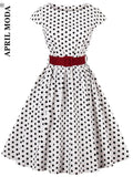 Sleeve Retro Vintage Women Casual Tunic Midi Dress Summer Dot Plaid Print Elegant Aline Swing Casual Cocktail Party