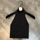 2022 Summer New Collection Sleeveless Round Neck Backless Diamonds Buckle Bandage Slim Tank Top Women Kniited Vest