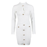 New Summer Women V Neck Bandage Dress Red Sexy Long Sleeve Button Bodycon Club Celebrity Elegant Evening Mini Party