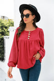 Queens Women Solid Beach Loose Button Bohemian Shirt Ladies Long Lantern Sleeve O-neck Boho Shirts