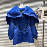 2022 Winter Sailor Collar Drawstring Waist Fleece Parkas Fleece Thick Jacket Women Trenchcoat