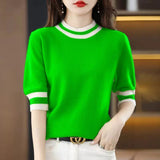 Round Collar Half-Sleeve Tight Cover Sweater Five-Point Sleeve Top Female Knitting Bottom Flying Sleeve Half-High