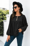 Queens Women Solid Beach Loose Button Bohemian Shirt Ladies Long Lantern Sleeve O-neck Boho Shirts