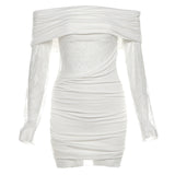 Women's Clothing 2025 Autumn New French Temperament Word Shoulder Long-Sleeved Lace Hollow Bagged Hip