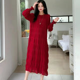 2025 Sweet Gentle Wind Collar Folded Texture Loose Dress Female Thin Temperament Elegant
