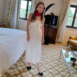 White Lace Buttoned Halter Midi Dress- Outfit