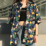 Hawaiian Shirts Harajuku Vintage Women's Beach Shirt Button Up Cardigan Short Sleeve Chiffon Blouse Summer Top
