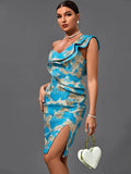Party Dress 2022 New Women's Blue Bodycon Dress Elegant Sexy Ruffle Evening Club Dress High Quality Summer